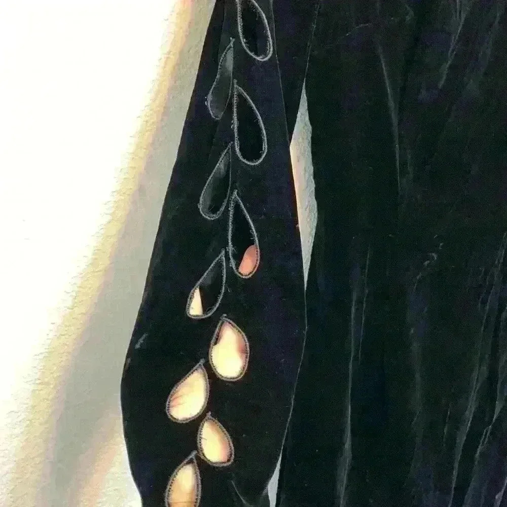 Anita modes velvet sexy black dress sz XS open back cut outs high neck knee - Picture 6 of 12